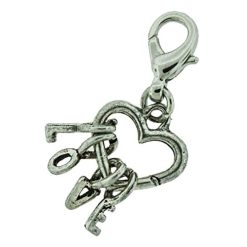 H6  Love Heart Keys Charm Antique Silver